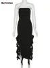 女性のためのファッションドレス2023新しい夏のスラッシュネックストラップレス非対称タッセルスリムドレスバックレスミディドレス