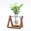 Sadzarki 1pc hydroponiczne wazony roślin vintage kwiat przezroczysty wazon drewniana rama szklana rośliny stołowe dekoracje domu
