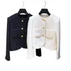 Kurtki damskie Spring Design Damna moda O Black White Solid Kolor Długie rękaw z pojedynczym piersi wełniany płaszcz krótkometrażowy