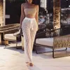 Pantaloni da donna Capris New Sexy Tunica Crochet See Through Beach Lounge Pants Bianco Nero Fashion Fishnet Sheer Long Wide Leg Bottoms Pantaloni da spiaggia T230531