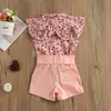 Ensembles de vêtements 1-6Y Mode bébé enfants filles chemise à imprimé floral Bow Shorts costume été enfants ensemble de vêtements