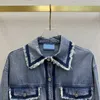 Women's Blouses & Shirts designer Denim short sleeved shirt casual two wear design detachable raw edge long top summer new IO1R