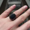 Band Rings Vintage Handmade Square Onyx Stone Silver Plated Ring Men and Women Turkish Signet Big Ring Punk Jewelry Factory Wholesale J230531