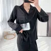 Vrouwen Nachtkleding Dame Lingerie Loungwear Ijs Zijden Pyjama Sets Vrouwen Afdrukken Pyjama Lange Mouw Knop Herfst Winter Thuis Suits Sexy