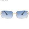 Peekaboo óculos de sol retangulares azuis sem aro masculinos de metal fashion óculos de sol quadrados para mulheres com lente gradiente sem moldura 2021 uv400 L230523
