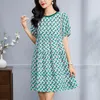 Casual Kleider Echte Seide frauen Sommer Elegante Mode Oansatz Kurzarm Hohe Taille Frau Druck Weibliche A-line Kleid