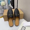 Designer dames heren loafers pantoffel leren sandalen dia's schoenen casual schoen slipper muilezels sandaal metalen ketting kant fluweel