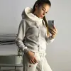 Trainingspakken Mode Sweatshirt Vrouwen 2 stuk Casual Effen Capuchon Lange Mouw Top + Broek Sport Winter Running Set P230531