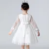 Flickans klänningar Autumn Baby Girls Sweet Mesh Sleeve Flowers Brodery Dress Flowers Princess Dress Kids kläder