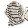 Women's T Shirts Maxdutti Summer Ladies Striped Tops T-Shirt Women Retro Vacation Fashion Style Casual Loose Dolman Sleeve