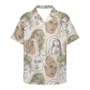 Camisas casuais masculinas linhas artísticas padrão beleza face personalidade de moda verão masculino havaiano de manga curta button praia aloha camisa