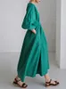 Klänningar Shengpaiae Löst midja Vneck Solid Color Puff Sleeve Robe Dress for Women 2023 Summer Female New Fashion Trendy Clothing 5Q453