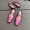 Sandalen 2023 Sommer Frauen Flache Ferse Sandale Mode Französisch Schnalle Quadratischen Kopf Mary Jane Schuhe Damen Grün