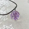 Pendant Necklaces Round Dandelion Dried Flower Necklace Charm Natural Glass Transparent Lucky Ball Jewelry