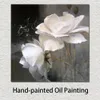 Bella tela dipinta a mano impressionista Willem Haenraets dipinto di fiori in fiore bianco e nero per l'arte della parete dell'ufficio