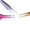 Pinsel rosa Wimpernverlängerung Pinzetten 90 Grad Volumen Wimpern Edelstahl Genauige Pinzette Nichtmagnetische Wimpernwerkzeug Make -up