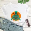 القمصان العظمية للسيدات مع تي شيرت ذي تي شيرت بالقرع مخيف خريف هالوين حفلة Tshirt spooky Women Skull Horror Top Top Top Top