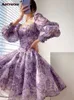パーティーランタンスリーブミニドレス新しいファッションエレガントなスクエアカラーフォールドドレス女性2023シックな長袖ソリッドドレス