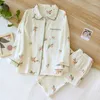 Women's Sleepwear Crepe Cotton Pajamas Set Elegant Printed Women Pyjamas Thin For Lady Soft Loose Pijama Home