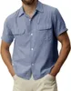 Men's Casual Shirts Men's Cotton Linen Short-sleeved Shirt Summer Button Cuban Camp Beach Pocket T-shirt