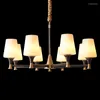 Żyrandole biały szklany cień mosiężny żyrandol wiszący światło królewskie lampy miedziane w salonie jadalnia sypialnia Europa E27 Oświetlenie projektowe