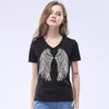 Camisas moda lantejoulas asas de anjo camiseta mulher causal topos novidade meia manga oneck t camisa novo verão solto sexy apliques tshirts