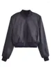 Women's Jackets Spring Jacket Silk Satin Solid Slim Fit Short Sleeve Single Breasted High Neck Pilot