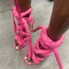 Sandały dla kobiet Summer 2023 do wysokich obcasów koronkowe kobiety pompki szarych gladiator sandalias designer butów balowa buty