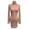 Casual Kleider Herbst Winter Stricken Stretchy Sexy Kleid Für Frauen Einteiliges Rollkragen Bodycon Party Pullover Hohe Taille Mini Koreanische vestido