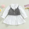 Ensembles de vêtements enfant fille 2 pièces printemps automne tenues à manches longues couleur unie revers chemise robe et Cami enfants ensemble