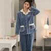 Women's Sleepwear Home Clothes Casual Velvet Coral Wool Loungewear Flannel Pajamas Long Sleeves Shirt Pant Lapel Nightwear Sleep Suit