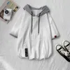 Men's T Shirts Ice Silk Shirt Men Fashion Summer Hip Hop Hoodies Short Sleeve Tshirt Patchwork Hooded Sweatshirt