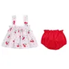 Set di abbigliamento Set di vestiti per neonata con stampa estiva Pantaloncini senza maniche e tinta unita Completo da 2 pezzi Neonato