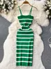 Abiti casual 2023 Summer Women # 039; s Spaghetti Strap Stripe Body Dress lavorato a maglia Sexy Bag Hip Coat Abiti P230530