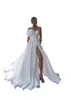 Modern Sexy Off Shoulder Elegant A Line Wedding Dresses For Women Plus Size High Side Split Backless Satin Boho Beach Bride Dress Gowns Robes de Mariee