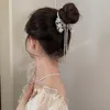 Sweet Bow Tassel High Ponytail Clip Claw Clips Crystal Pearl Ponytail Buckle Rhinestone Chain Fringe Hair Clip Headwar