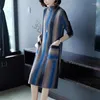 Sıradan Elbiseler Moda Kadın Kazak Elbise Vestidos 2023 Bahar Sonbahar Uzun Örme Beltlenk Elegant Stripe Base Kadın