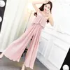 Women's Jumpsuits Summer Women Spaghetti Strap Ruffled Halte Backless Chiffon Pleated Wide Leg Pants Solid Full Length Jumpsuit