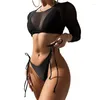 Maillot de bain femme couleur unie maillot de bain femme maille-couvrir Bikinis trois pièces costume Sexy