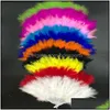 Party Decoration 10 Colors Folding Feather Fan Hand Held Vintage Chinese Style Dance Craft Downy Feathers Foldable Dancing D Dhc8D