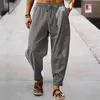 Pantaloni da uomo Estate 2023 Tasche larghe Cotone Lino Vintage Streetwear Pantaloni sportivi con coulisse Elastico in vita Pantaloni casual Abbigliamento uomo