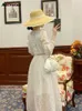 Party Lantern Sleeve Dress for Women 2023 New Fashion French Style Long Sleeve White Dress Elegant V Neck Lace Midi Dress