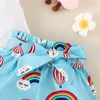 Conjuntos de ropa para niña, conjunto de ropa de verano 2023, camiseta con lazo para niños, pantalones cortos con estampado de nubes TopandRainbow, sin mangas para niños