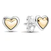 925 Sterling Silver Earrings Glittering Double -light Golden Heart Bolt Earrings Suitable for Pandora DIY Female Fashion Jewelry Free Delivery