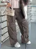 Baggy Cargo Pants Women Spring New Fashion Low Waisted Zipper Pocket Drawstring Chic Pants Full Length Casual Pants