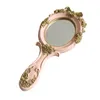 Miroirs Style européen Vintage Roses de poche miroir princesse femmes filles ovale vanité maquillage outil cosmétique avec poignée antidérapante