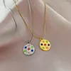 Pendant Necklaces MKOPSZ Gold Color Stainless Steel For Women Fashion Colorful Zircon Disc Necklace Clavicle Chain Jewelry