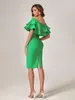 Casual Dresses Green Bandage Dress Midi Elegant Woman For Party Ruffle Sexy Off Shoulder Evening Birthday Club Outfit 2023 Summer