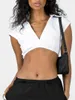 Women's Tanks Women E-Girls Ribbed Knit V Neck Crop Tank Tops Y2K Basic Slim Fit Low Cut Short Cap Sleeve Tight Tee Shirt