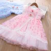 Flickans klänningar Girls Flower Dress 2023 Summer New Little Girl Super Fairy Sleeveless Mesh Princess Lorita Dress AA230531